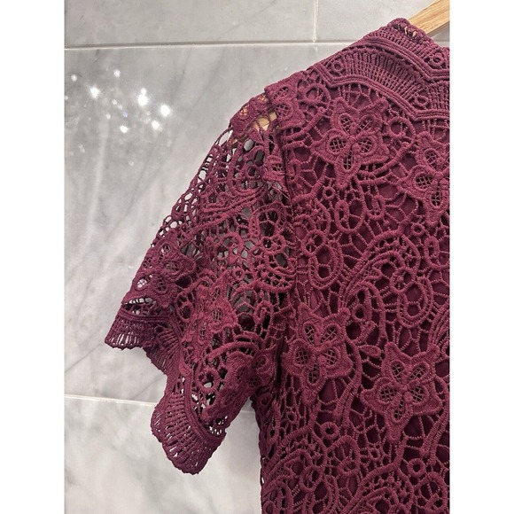 Lulus Angel in Disguise Burgundy Lace Skater Dress Size L Short Sleeve NWTs - Picture 7 of 8